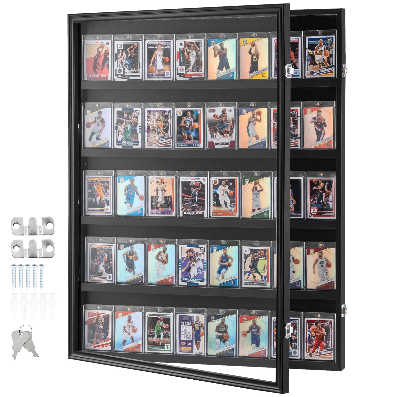 Black Metal Sports Card Display Case - Holds 35 Cards for Living Room