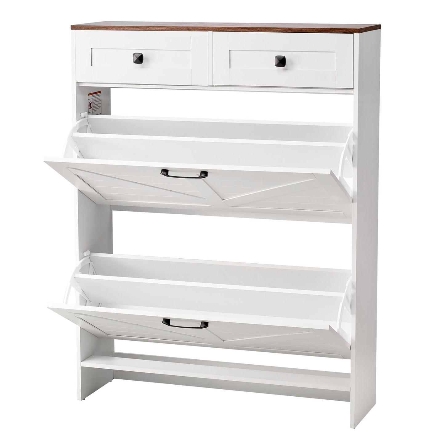 Shoe Cabinet with 2 Flip Drawers, Farmhouse Shoes Storage Cabinet with 2 Drawers and Anti-Tipping Device, Freestanding Shoe Organizer Ideal for Entryway, Hallway, Bedroom, Living Room, White