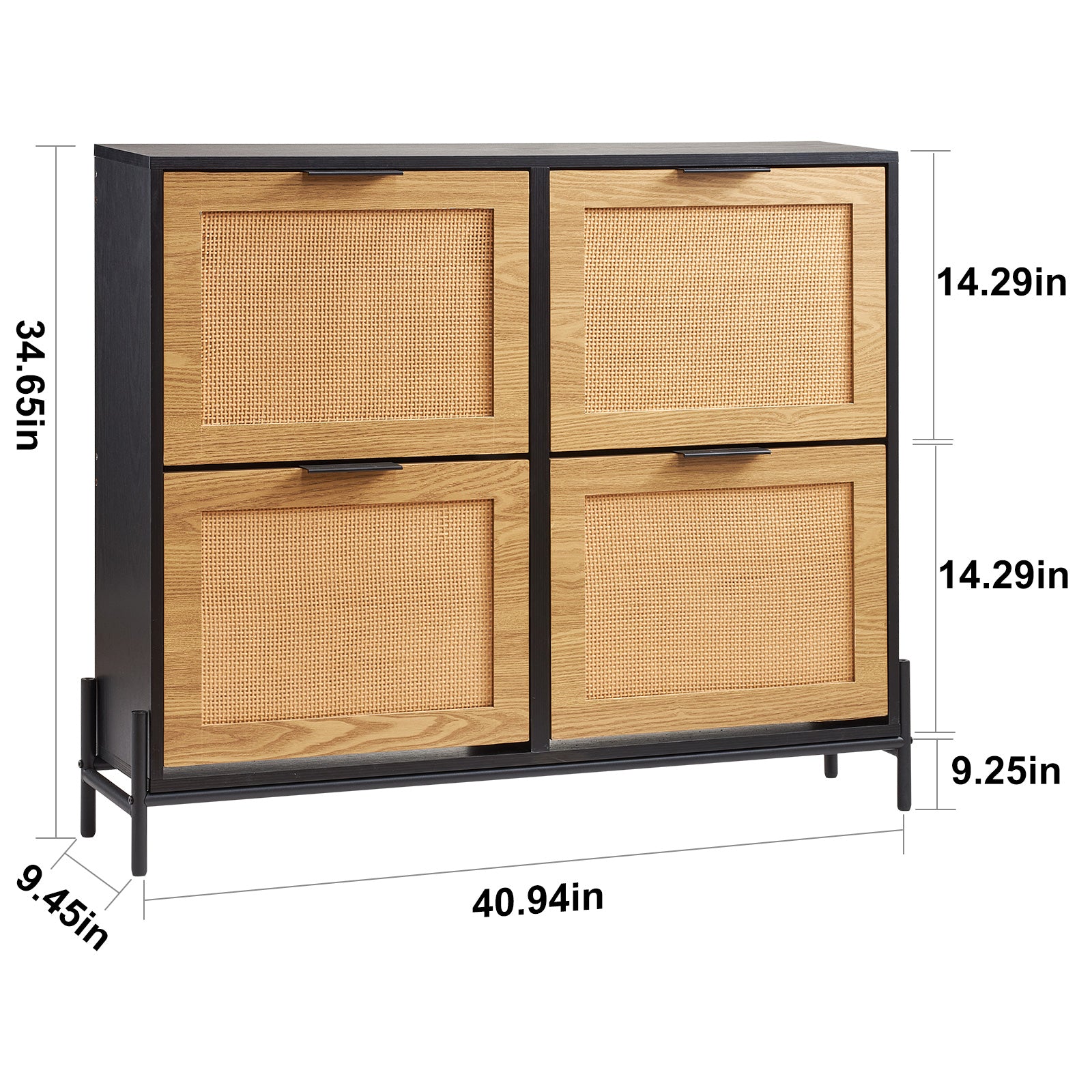 Black Rattan Shoe Cabinet - Narrow Storage Organizer for Living Room