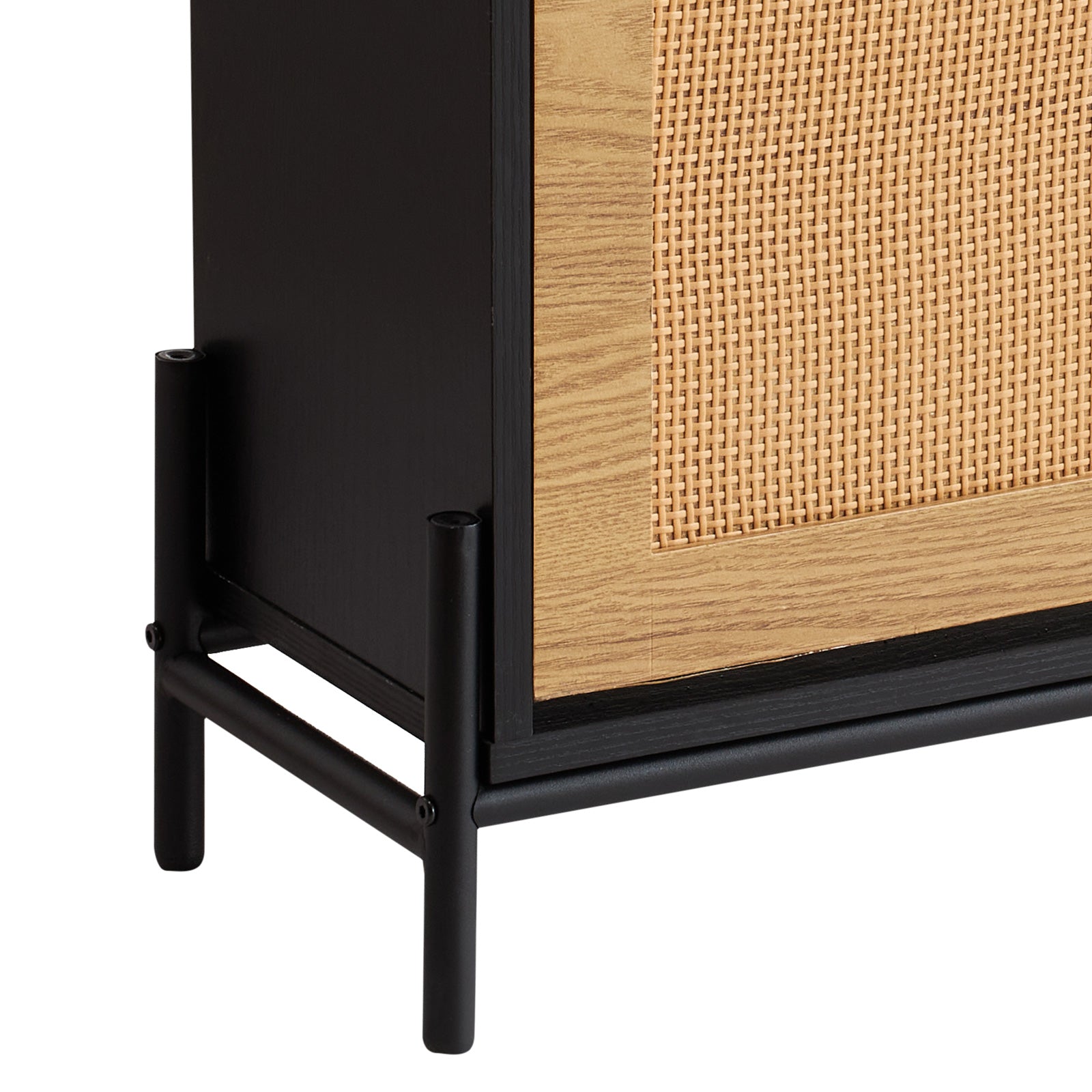 Black Rattan Shoe Cabinet - Narrow Storage Organizer for Living Room