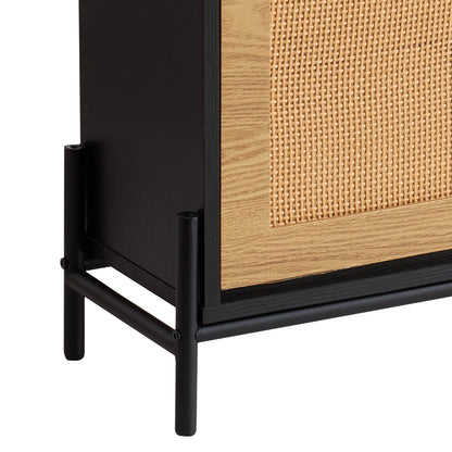 Black Rattan Shoe Cabinet - Narrow Storage Organizer for Living Room