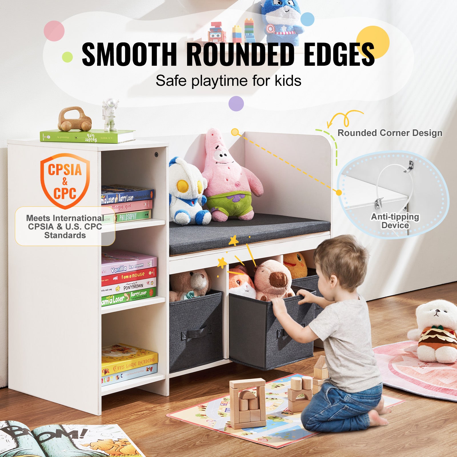 White Wood Kids Reading Nook Bench - Storage & Toy Box