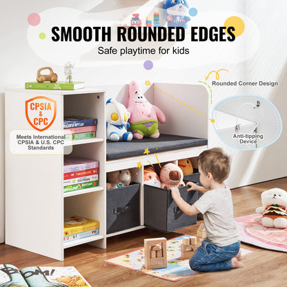White Wood Kids Reading Nook Bench - Storage & Toy Box