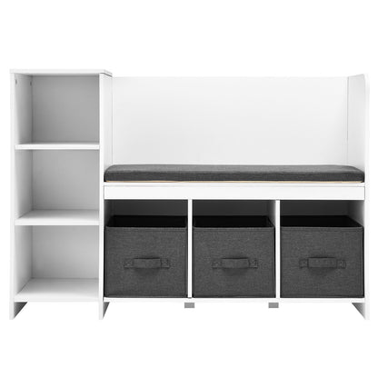 Kids Reading Nook Bench, Toddler Bookshelf and Bookcase with Detachable Seat Cushion, 6-Cubby Storage Organizer Bench with 3 Drawers, Ideal for Playroom, Bedroom, Living Room or Entryway, White