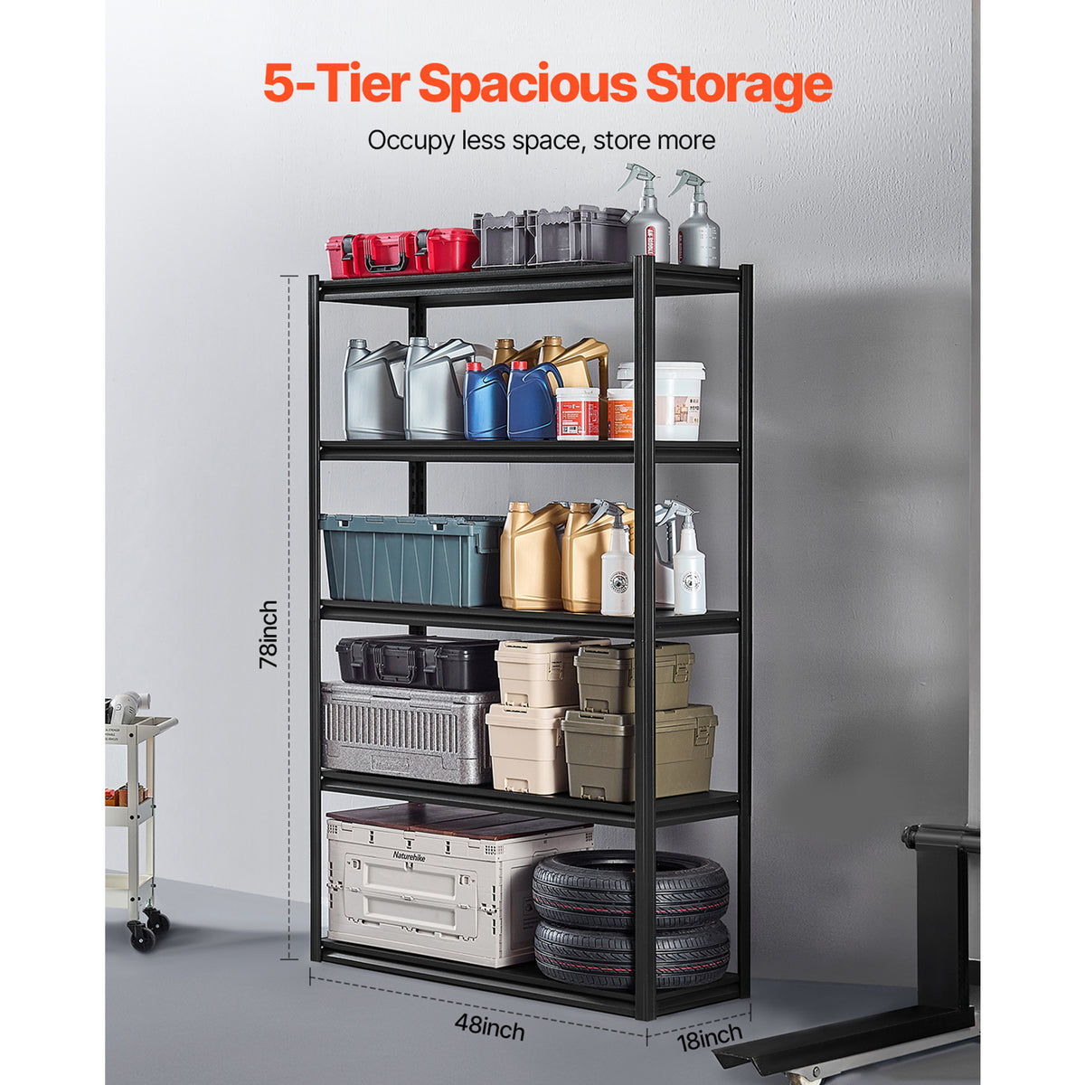 Tall Carbon Steel Garage Shelving Unit - 5 Tier
