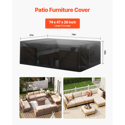 Black Oxford Fabric Patio Furniture Cover 74" Waterproof