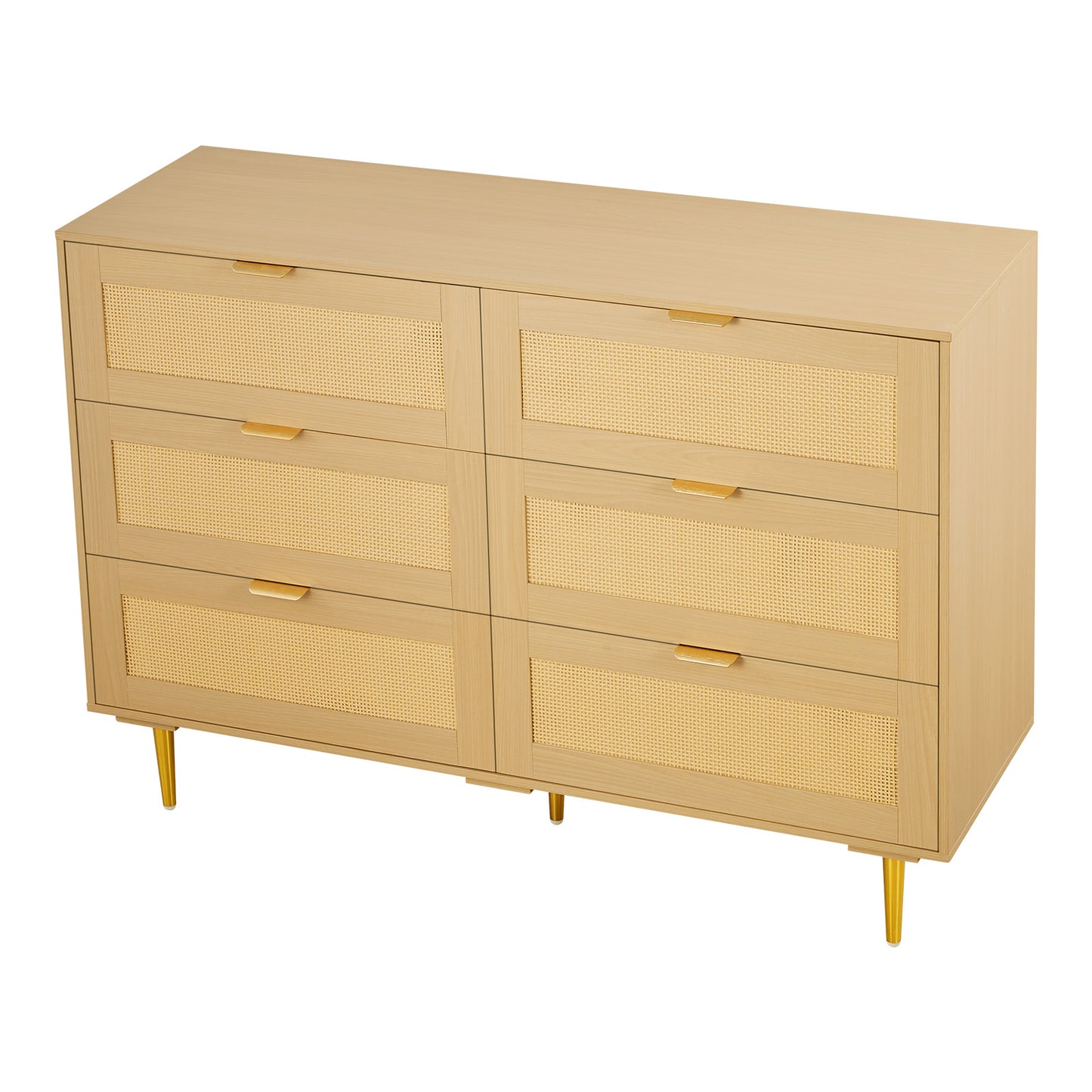 6 Drawer Rattan Dresser for Bedroom - Wood