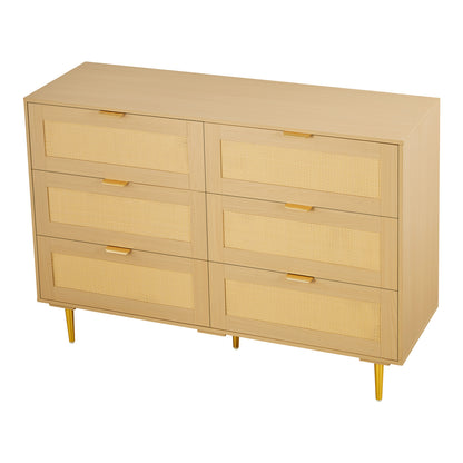 6 Drawer Rattan Dresser for Bedroom - Wood