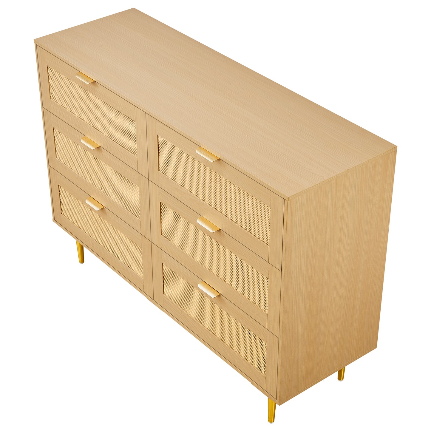 6 Drawer Rattan Dresser for Bedroom - Wood