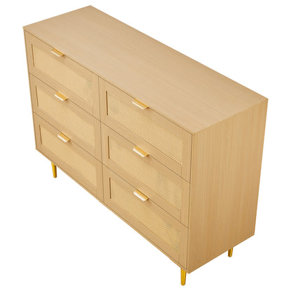 6 Drawer Rattan Dresser for Bedroom - Wood