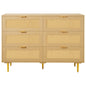 6 Drawer Rattan Dresser, Double Dresser for Bedroom, Natural Rattan Chest of Drawers with Metal Handles & Legs, Modern Wood Chest Clothing Organizer & Storage for Bedroom, Living Room, Hallway