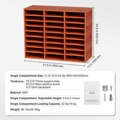 Brown Particle Board Mail Center Organizer with Adjustable Shelves for Living Room