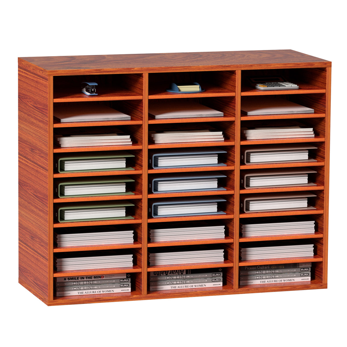 Brown Particle Board Mail Center Organizer with Adjustable Shelves for Living Room