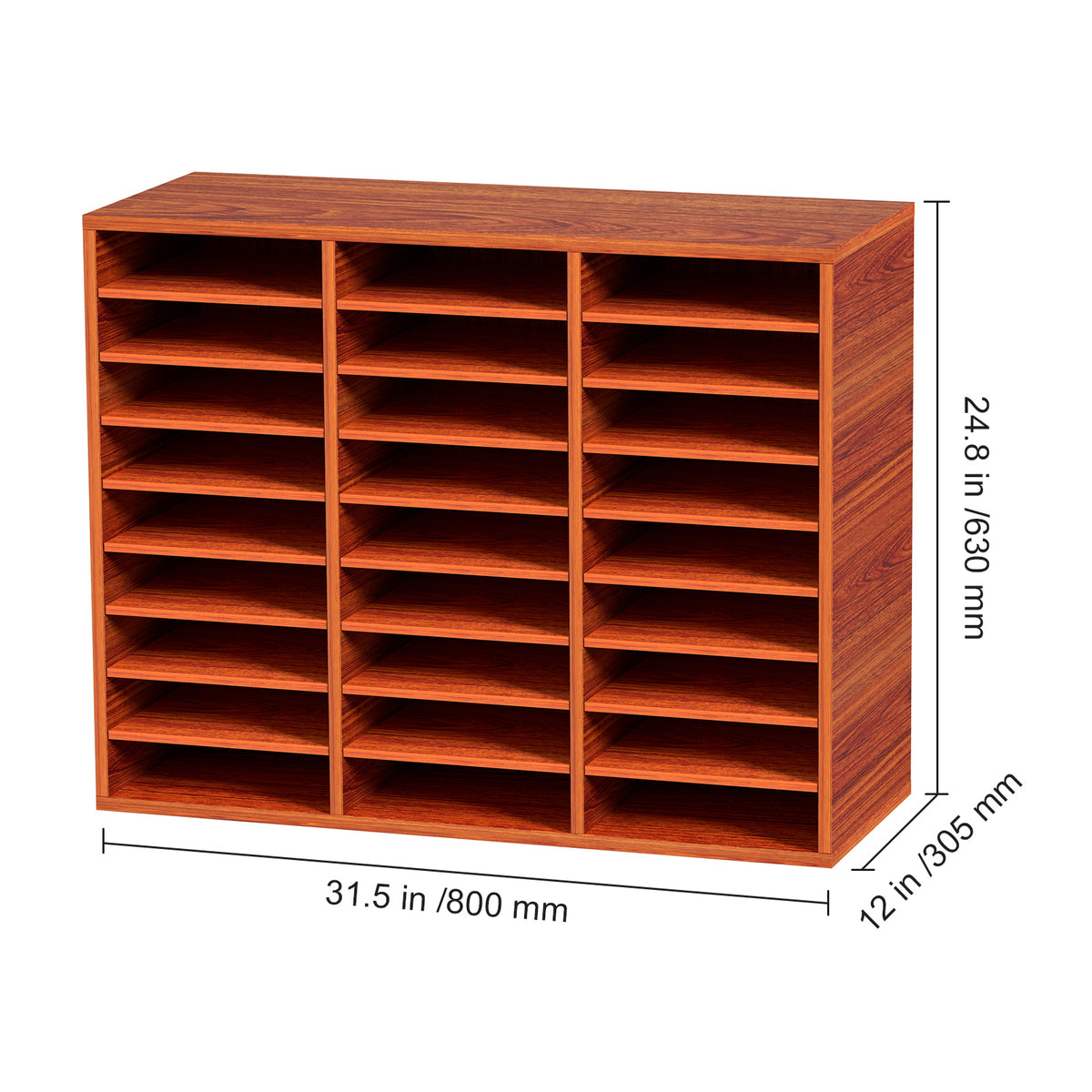 Brown Particle Board Mail Center Organizer with Adjustable Shelves for Living Room