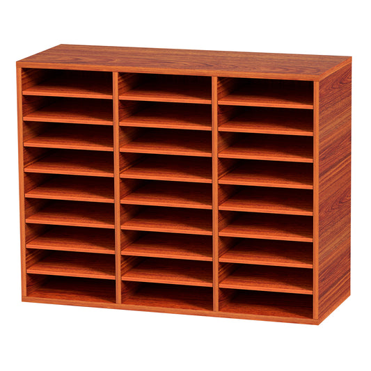 27 Compartments Wood Literature Organizer, Adjustable Shelves, Medium Density Fiberboard Mail Center, Office Home School Storage for Files, Documents, Papers, Magazines, Brown