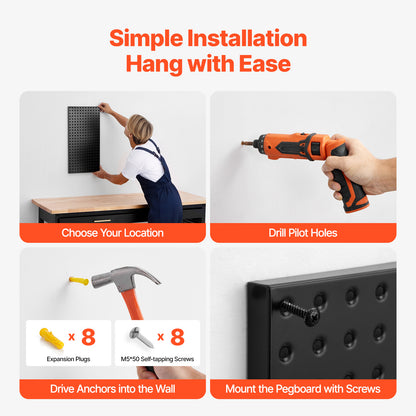 Heavy Duty Black Metal Pegboard Wall Organizer for Garage Tools for Living Room