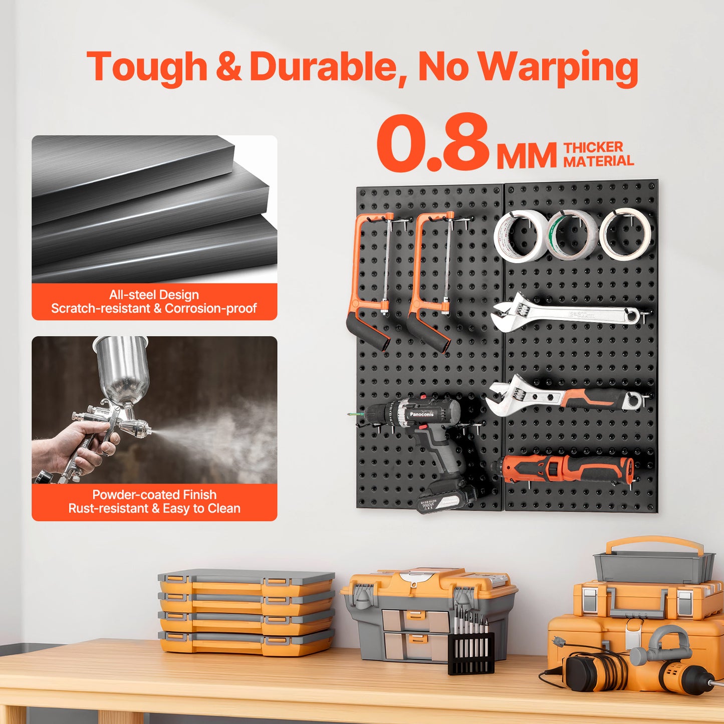 Heavy Duty Black Metal Pegboard Wall Organizer for Garage Tools for Living Room
