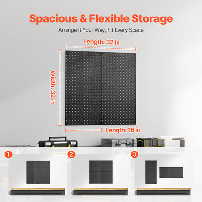 Heavy Duty Black Metal Pegboard Wall Organizer for Garage Tools for Living Room