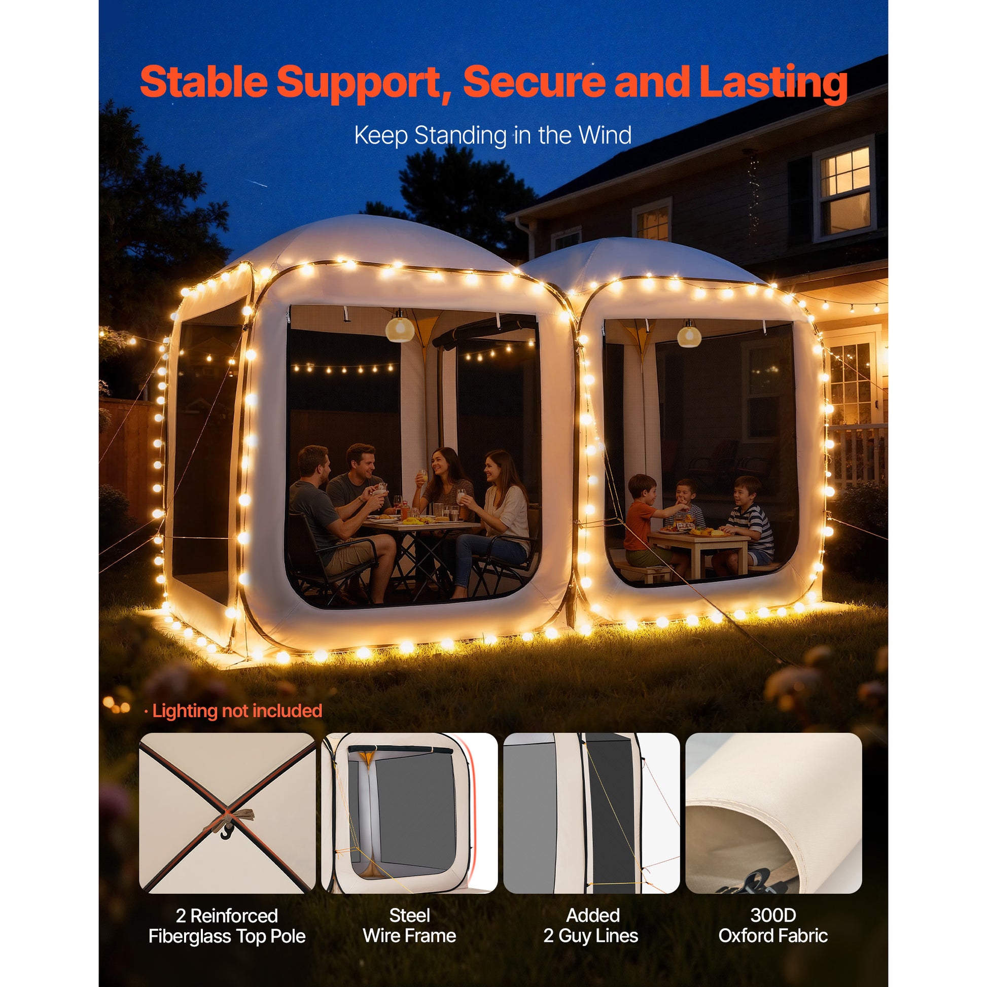 Beige Steel Screen House Tent for Garden and Poolside Retreat