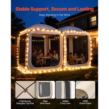 Beige Steel Screen House Tent for Garden and Poolside Retreat