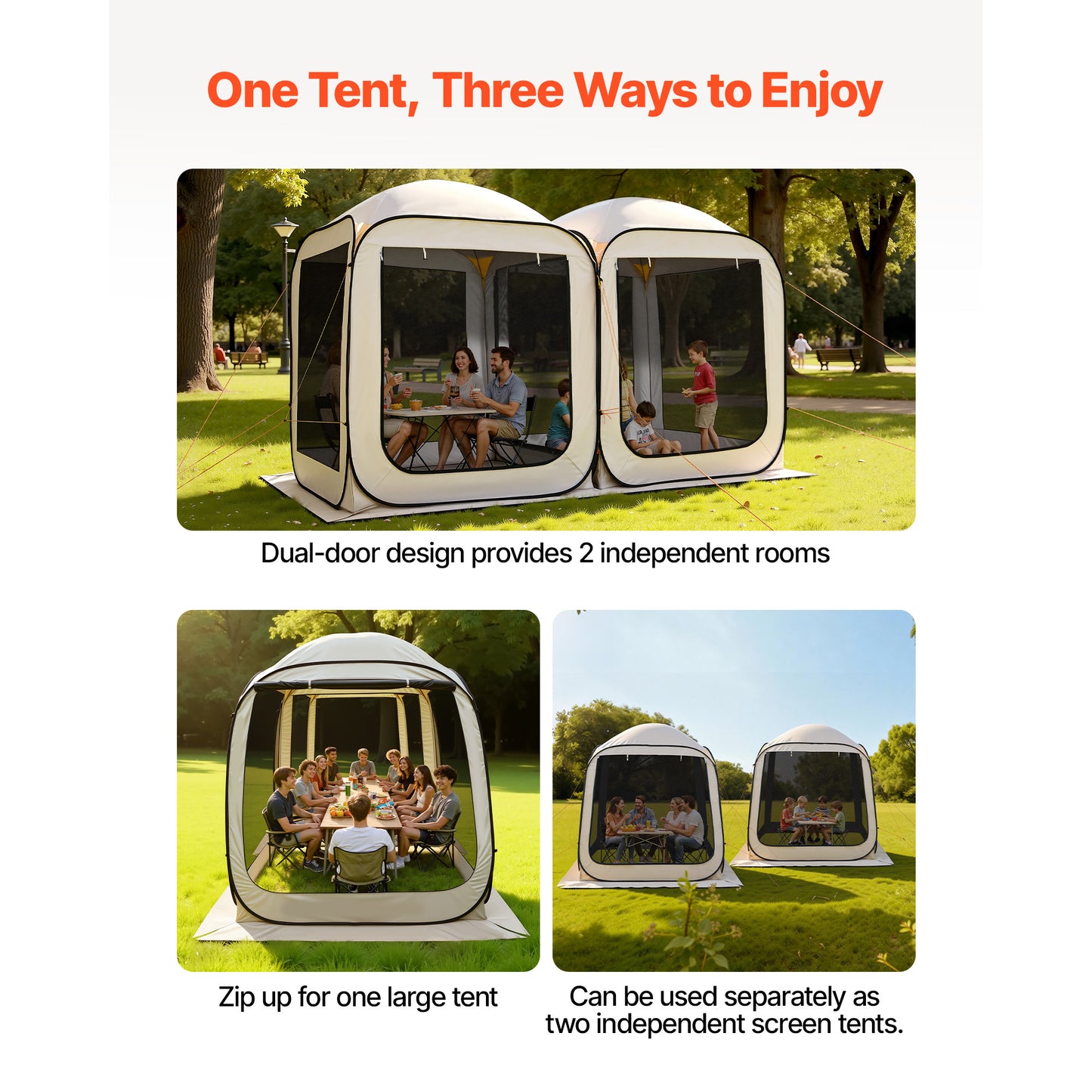 Beige Steel Screen House Tent for Garden and Poolside Retreat