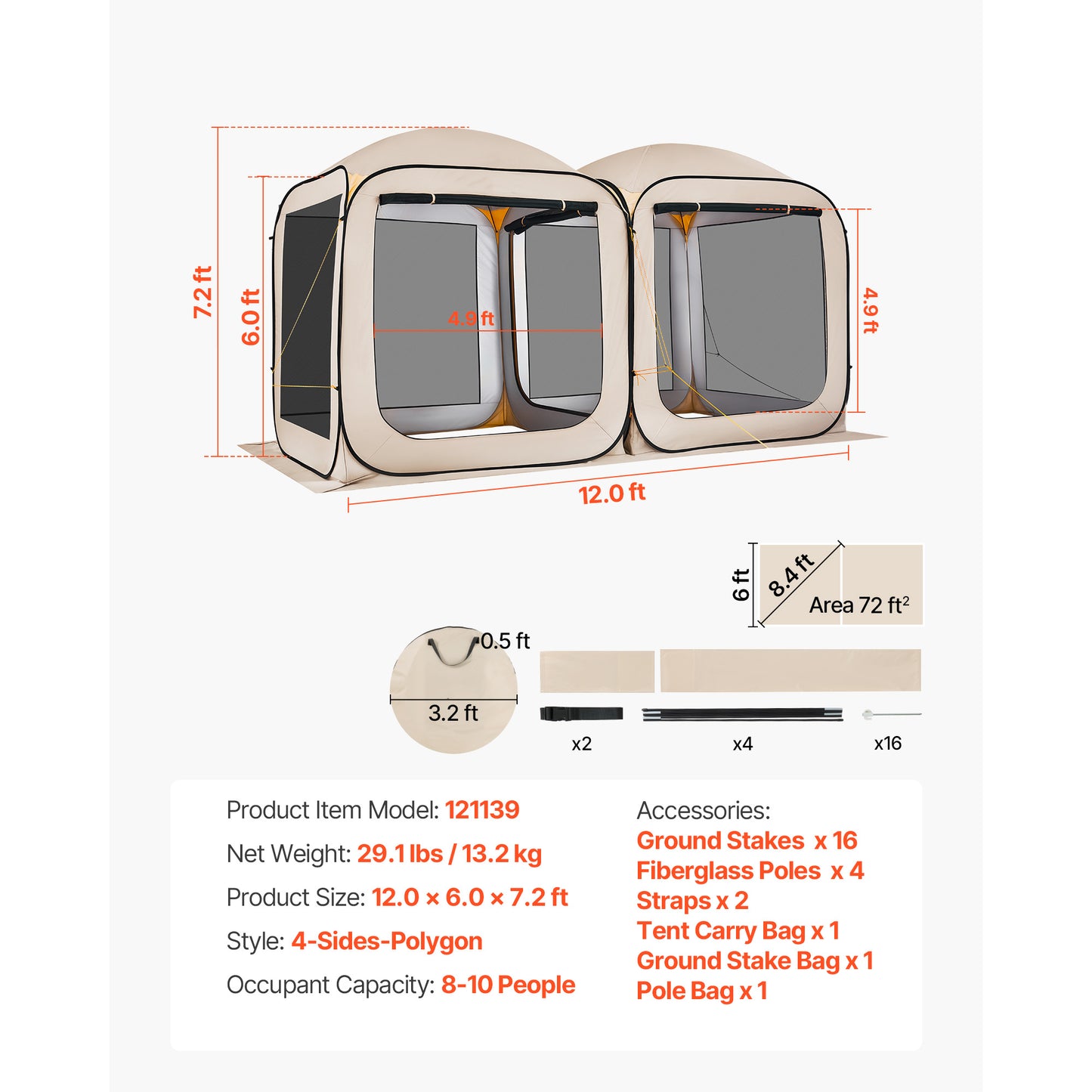 Beige Steel Screen House Tent for Garden and Poolside Retreat