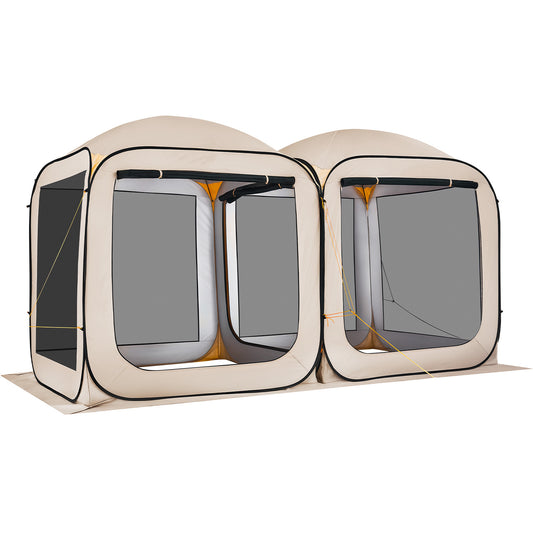 Screen House Tent, 12 x 6 ft, 2 in 1 Pop Up Screen Tent, Portable Screened in Canopy with Carry Bag, Netting Sides, Ground Stakes, for Garden, Patio, Backyard, and Outdoor Activities, Beige
