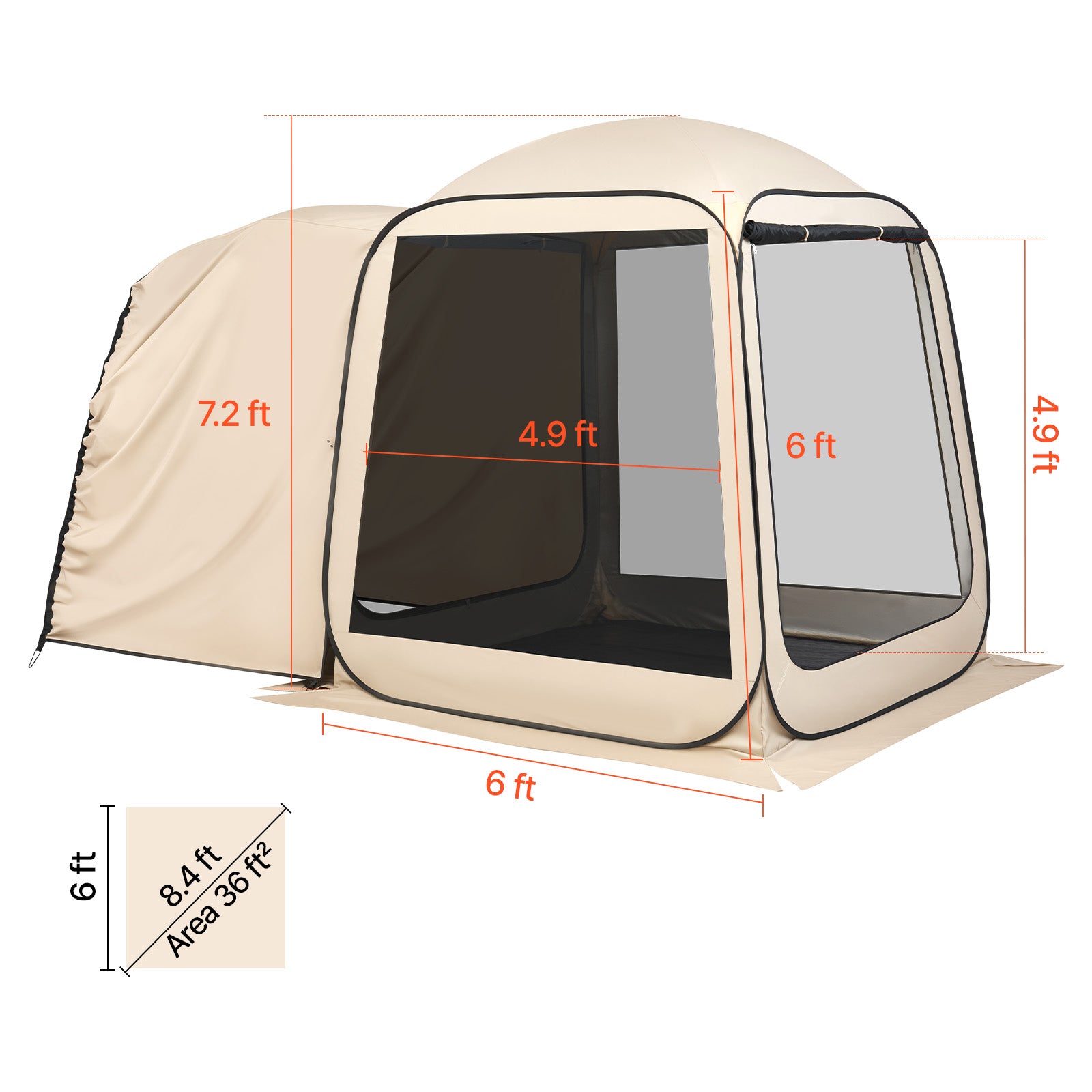 6x6 ft Screen House Tent - Beige Steel Pop Up Canopy