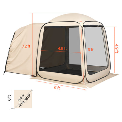 6x6 ft Screen House Tent - Beige Steel Pop Up Canopy