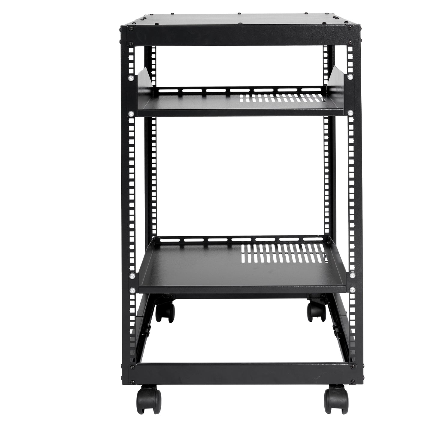 15U Open Frame Server Rack, 23''-40'' Adjustable Depth, Free Standing or Wall Mount Network Server Rack, 4 Post AV Rack with Casters, Holds All Your Networking IT Equipment AV Gear Router Modem