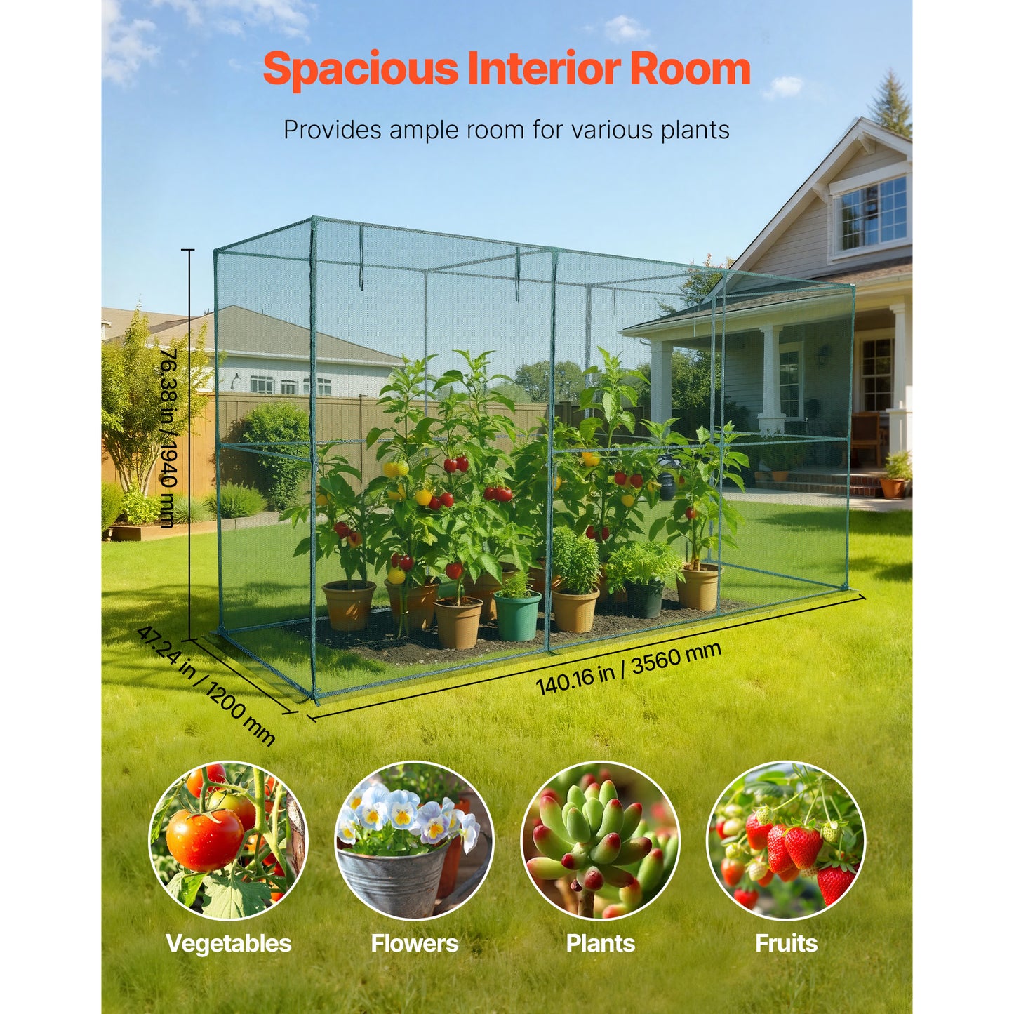 Wind-Resistant Crop Cage - 140" x 47" Plant Protection Tent