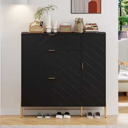 MDF Shoe Storage Cabinet with Flip-up Drawers and Shelves(Black)