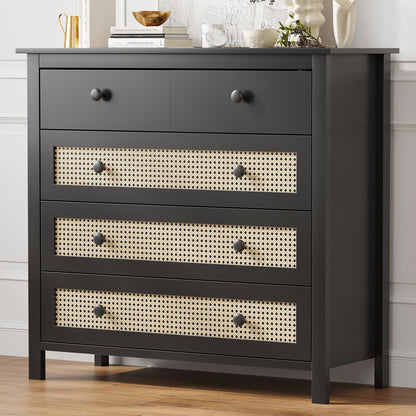 Small Black Rattan Buffet Cabinet - Kitchen Storage