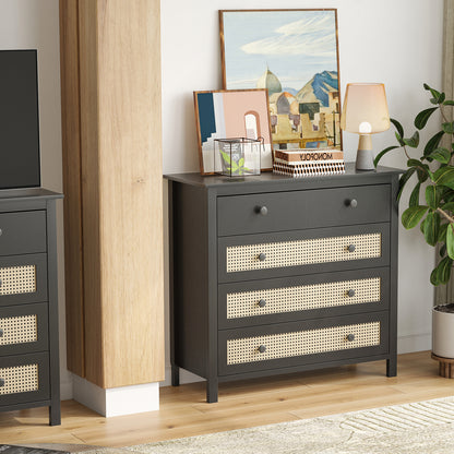Small Black Rattan Buffet Cabinet - Kitchen Storage