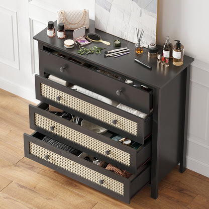 Small Black Rattan Buffet Cabinet - Kitchen Storage