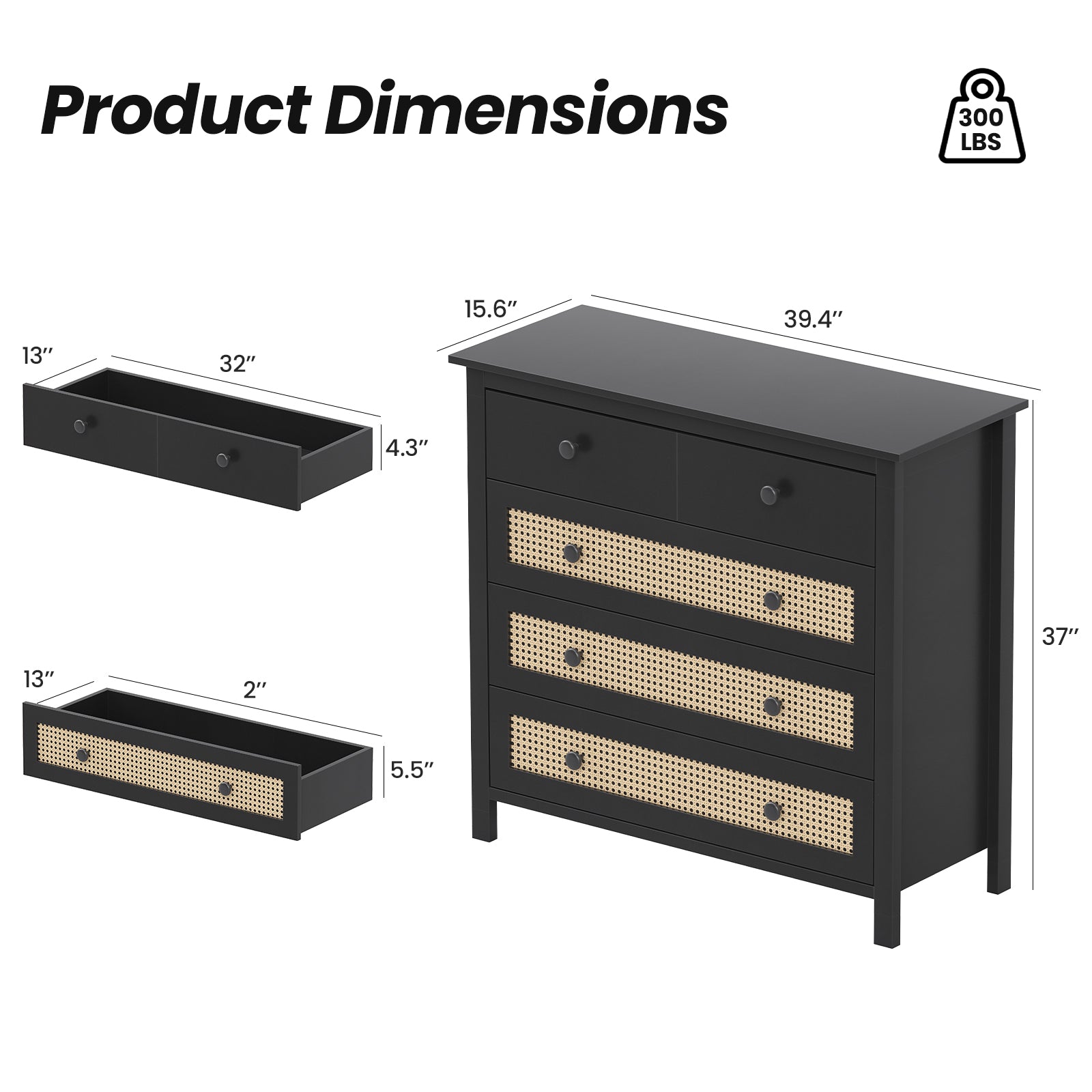 Small Black Rattan Buffet Cabinet - Kitchen Storage