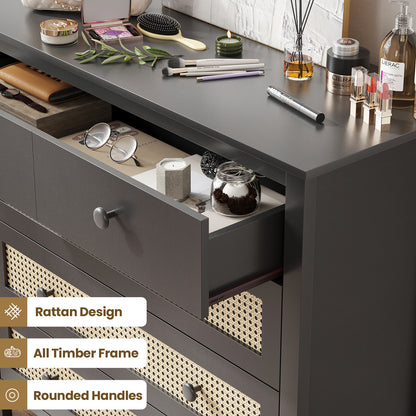 Small Black Rattan Buffet Cabinet - Kitchen Storage