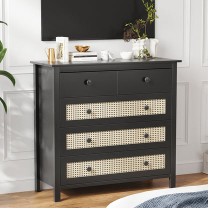 Small Black Rattan Buffet Cabinet - Kitchen Storage