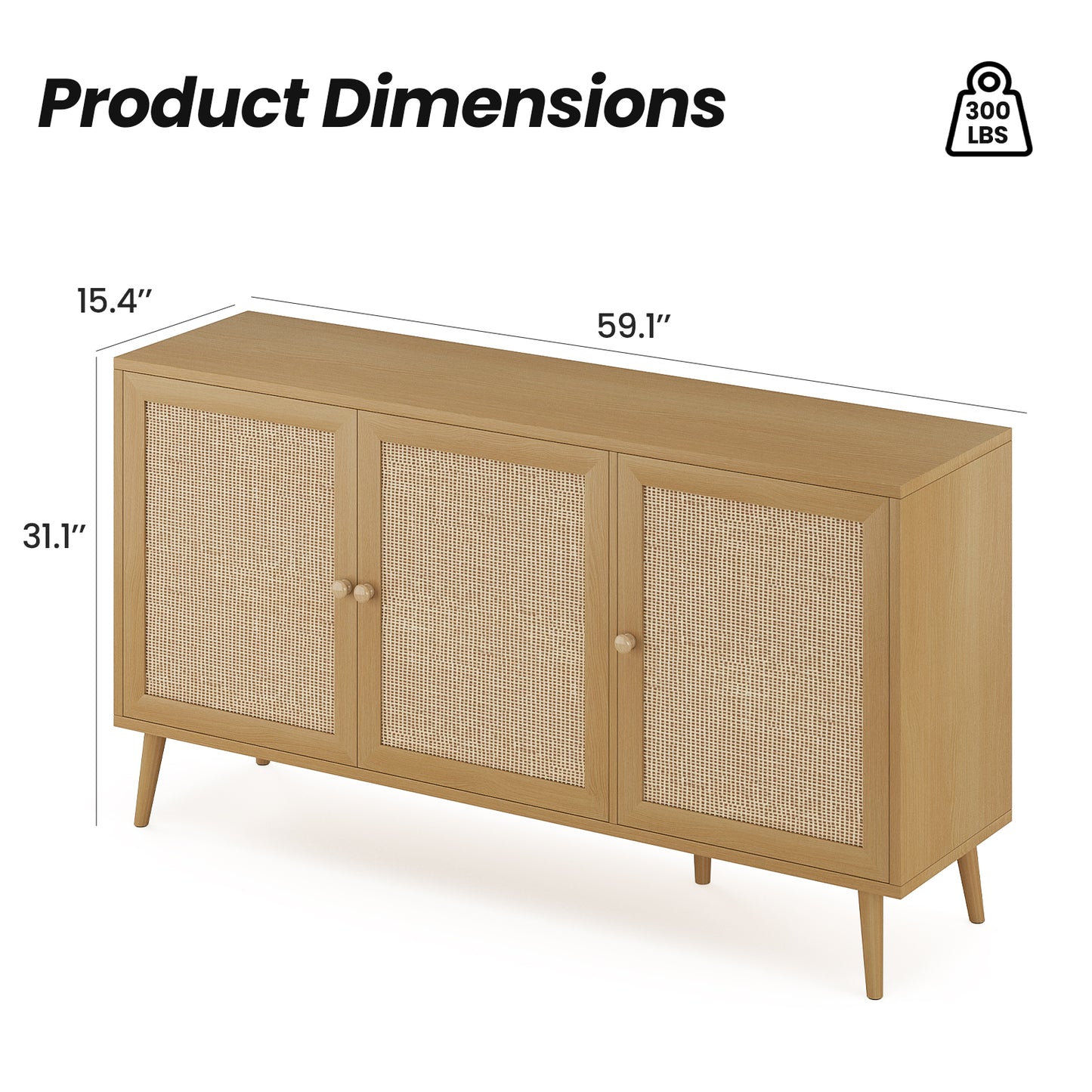 Sideboard Buffet Cabinet - Natural Rattan Storage Console
