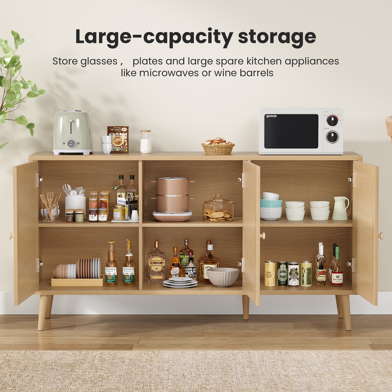 Sideboard Buffet Cabinet - Natural Rattan Storage Console