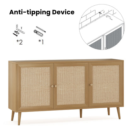 Sideboard Buffet Cabinet - Natural Rattan Storage Console