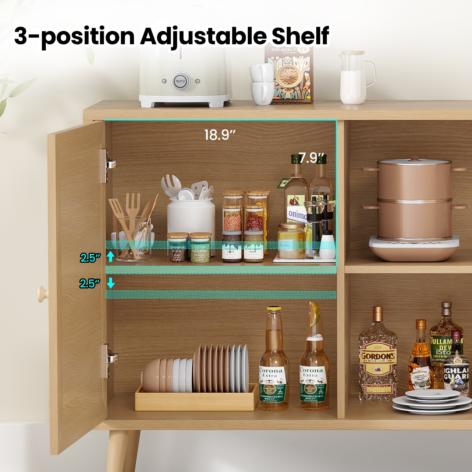 Sideboard Buffet Cabinet - Natural Rattan Storage Console