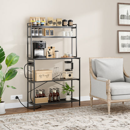5-Tier Black Kitchen Storage Rack - Microwave Stand & Coffee Bar