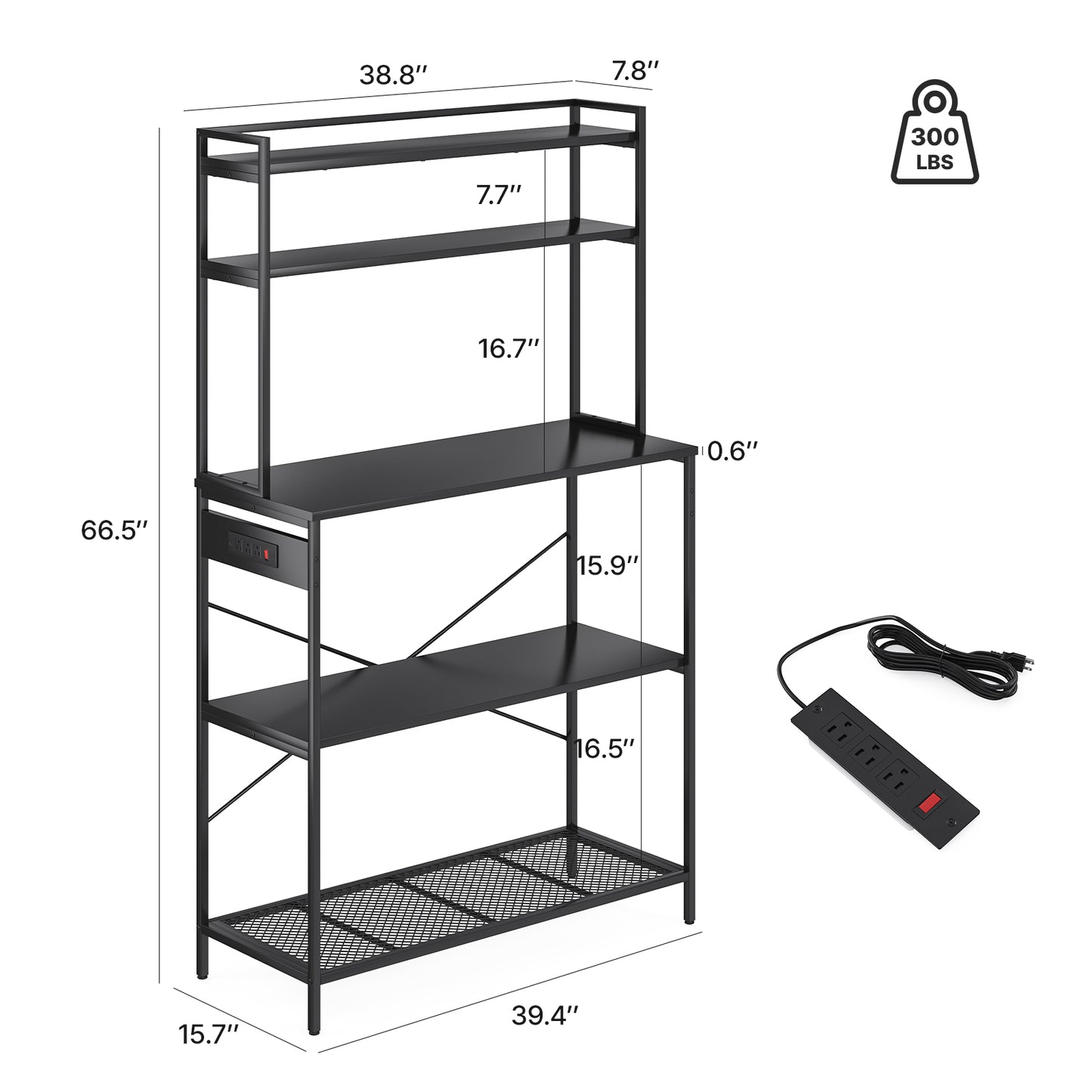 5-Tier Black Kitchen Storage Rack - Microwave Stand & Coffee Bar