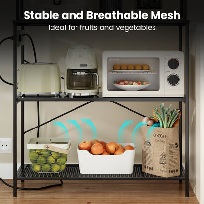 5-Tier Black Kitchen Storage Rack - Microwave Stand & Coffee Bar