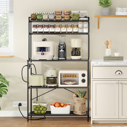 5-Tier Black Kitchen Storage Rack - Microwave Stand & Coffee Bar