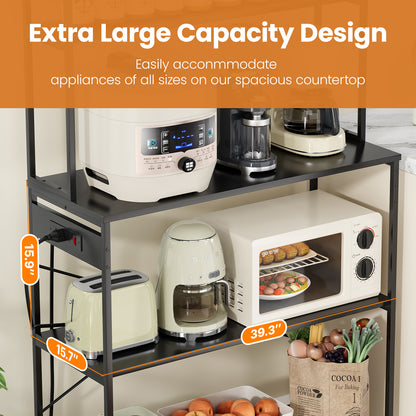 5-Tier Black Kitchen Storage Rack - Microwave Stand & Coffee Bar