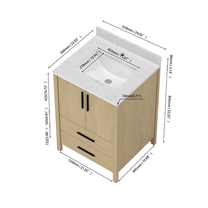 24" Bathroom Vanity Cabinet - Natural Wood Storage