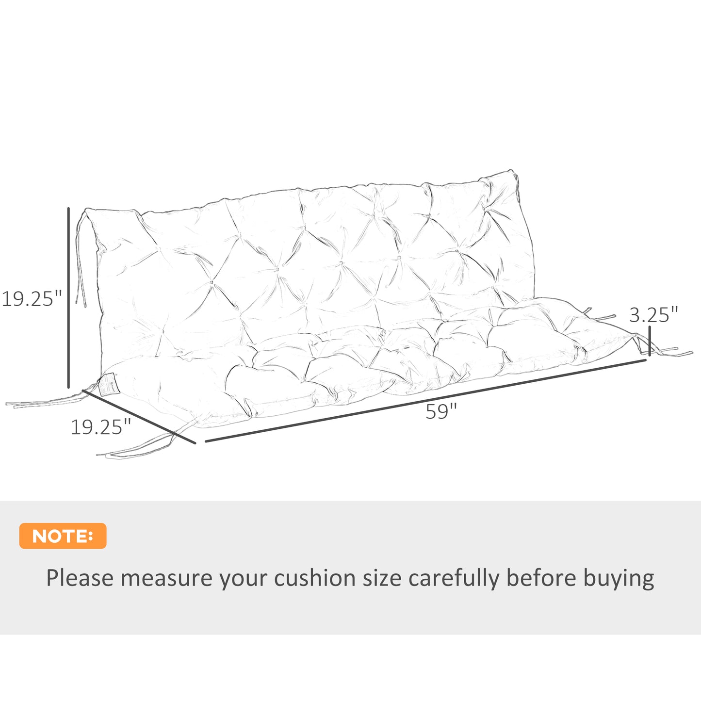 Khaki Tufted 3-Seat Swing Bench Cushion - Outdoor Patio Sofa Replacement