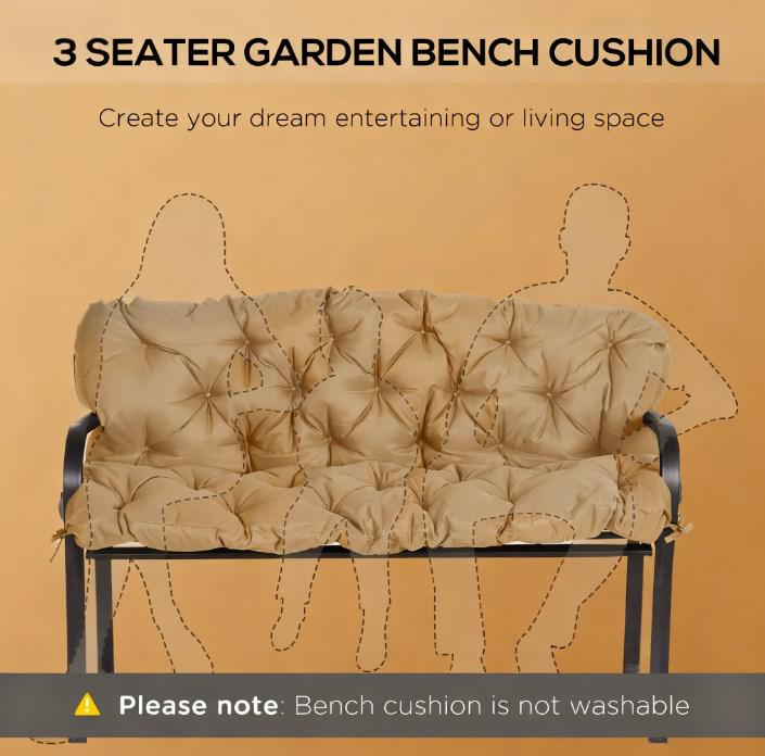 Khaki Tufted 3-Seat Swing Bench Cushion - Outdoor Patio Sofa Replacement
